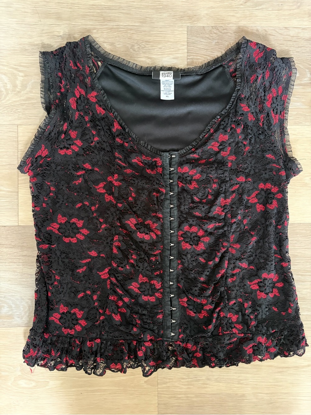 Y2K Studio 1940 Black Red Lace Corset Top Size XL